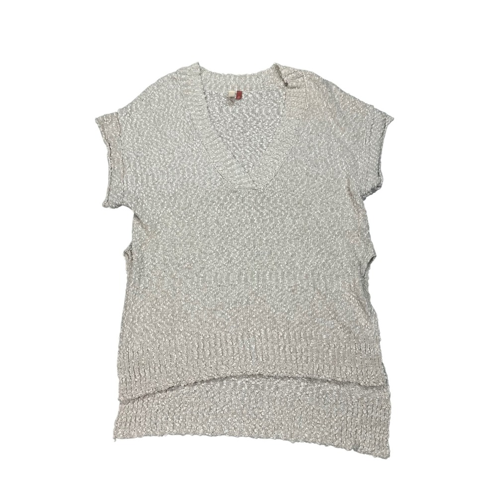 Pilcro Oatmeal Textured Knit V-Neck Sweater Vest Sleeveless High-Low Hem Small